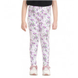 Lavender cotton lycra floral elasticated jeggings for girls, featuring a vibrant floral pattern