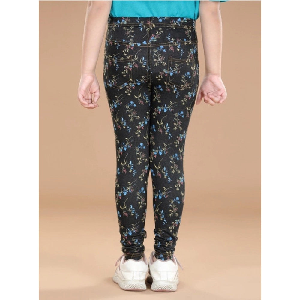 Multicolor floral cotton lycra elasticated jeggings for girls, stretchy and comfortable activewear