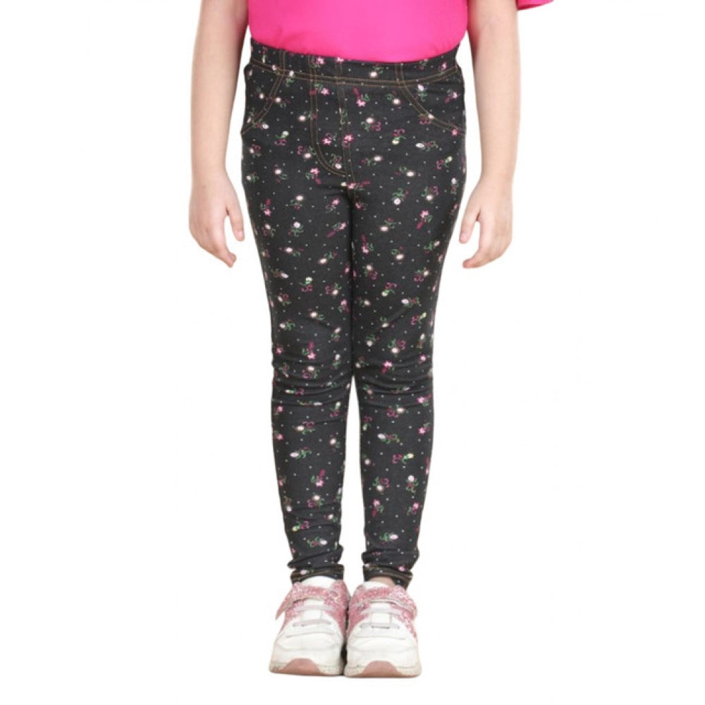 Multicolor cotton-lycra floral elasticated jeggings for girls, perfect for casual wear