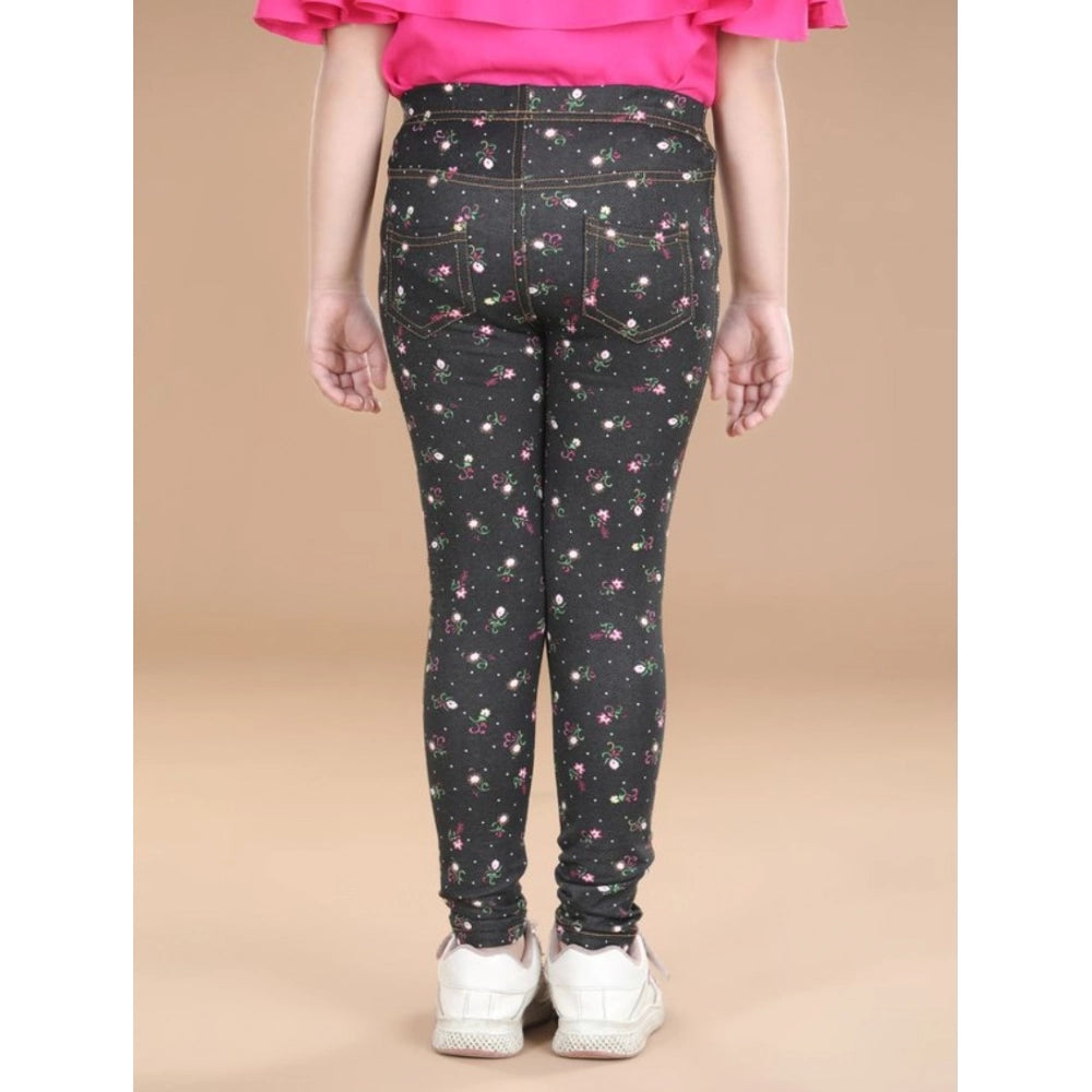 Multicolor cotton-lycra floral elasticated jeggings for girls, perfect for casual wear