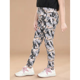 Multi-colored cotton lycra floral elasticated jeggings for girls, comfortable and stylish fitness wear