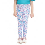 White-Turquoise Blue cotton lycra floral elasticated jeggings for girls, ideal for casual wear