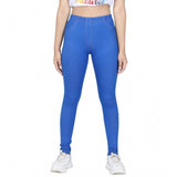 Blue cotton lycra elasticated jeggings for girls - solid pattern, comfortable fit