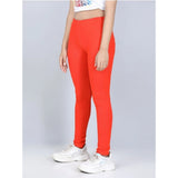 Orange cotton lycra elasticated jeggings for girls