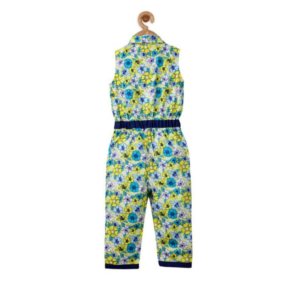 Yellow cotton floral sleeveless jumpsuit for girls, casual summer wear