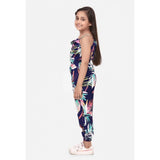 Blue-Multicolor rayon printed sleeveless jumpsuit for girls, square neck design on a fashionable outfit