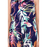 Blue-multicolor rayon printed sleeveless jumpsuit for girls, vibrant pattern on display