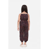 Black-red floral rayon sleeveless jumpsuit for girls, square neck, vibrant floral pattern