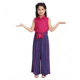 Pink-Blue rayon colour block sleeveless jumpsuit for girls, ideal for playtime fashion
