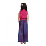 Pink-Blue rayon colour block sleeveless jumpsuit for girls on model, suitable for casual occasions