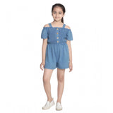 Blue rayon solid sleeveless jumpsuit for girls, suitable for casual wear
