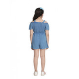 Blue rayon girl's sleeveless jumpsuit with shoulder straps