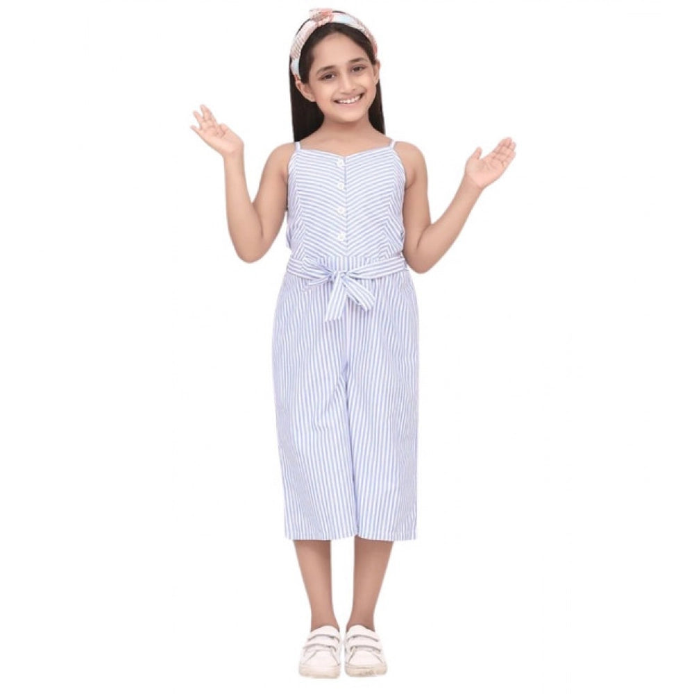 Light Blue striped sleeveless girls' jumpsuit, polyester cotton blend