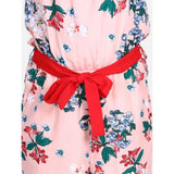 Peach-red polyester crepe floral jumpsuit with shoulder straps - girls' fashion, vibrant floral pattern on display