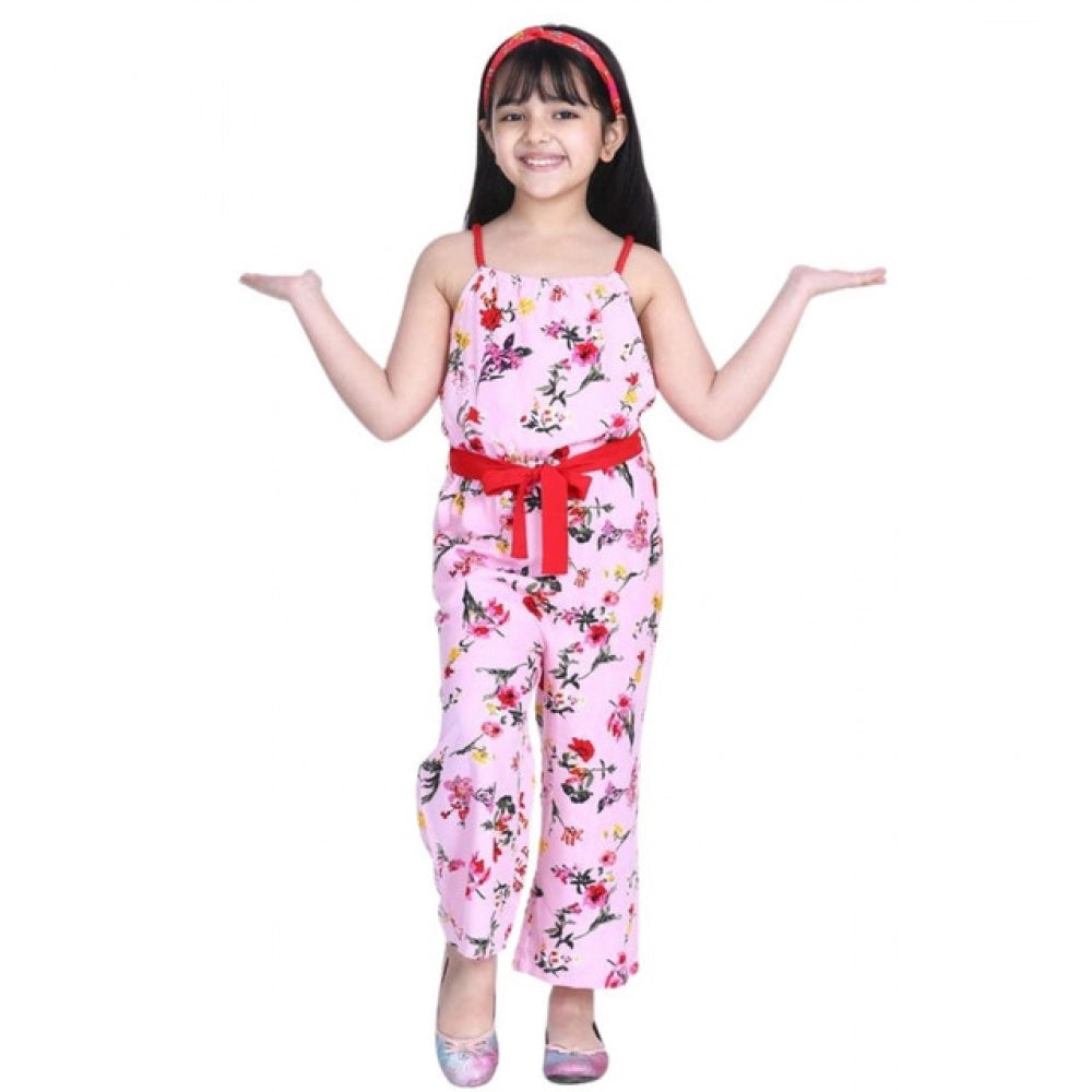 Pink-Red polyester crepe floral shoulder straps jumpsuit for girls, fashionable clothing piece with square neck on display