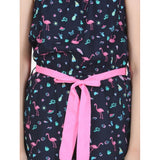Black-Pink rayon flamingo print sleeveless jumpsuit for girls, vibrant pattern on display