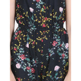 Black-Multicolor flamingo print rayon sleeveless jumpsuit for girls, square neckline design