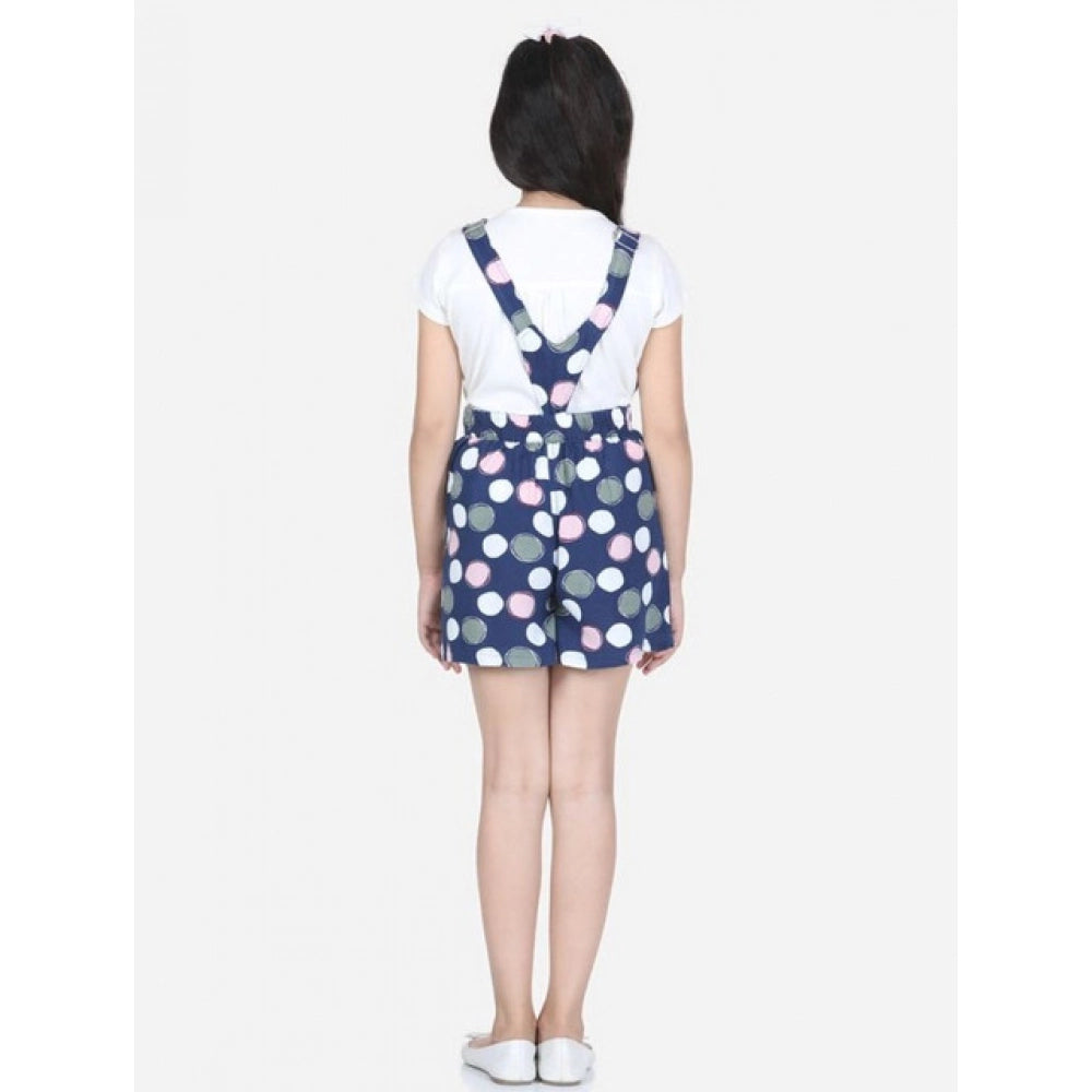 Blue-Pink rayon polka sleeveless jumpsuit for girls, vibrant polka pattern on soft fabric