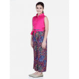 Multicolor girls' bodice-rayon color block sleeveless jumpsuit, polyester crepe bottom with shirt collar
