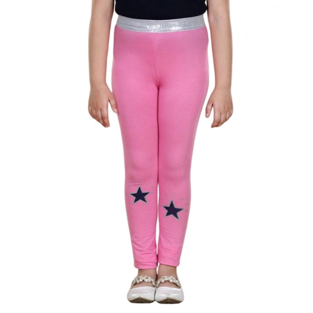 Pink cotton lycra star print elasticated leggings for girls, perfect for activewear or casual wear