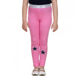 Pink cotton lycra star print elasticated leggings for girls, perfect for activewear or casual wear