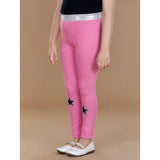 Pink cotton lycra star print elasticated leggings for girls, ideal for activewear