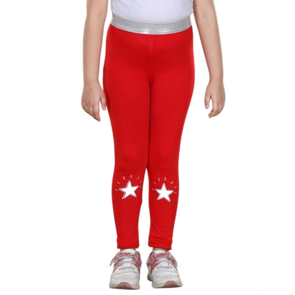 Red cotton lycra star print elasticated leggings for girls, perfect for active play