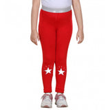 Red cotton lycra star print elasticated leggings for girls, perfect for active play