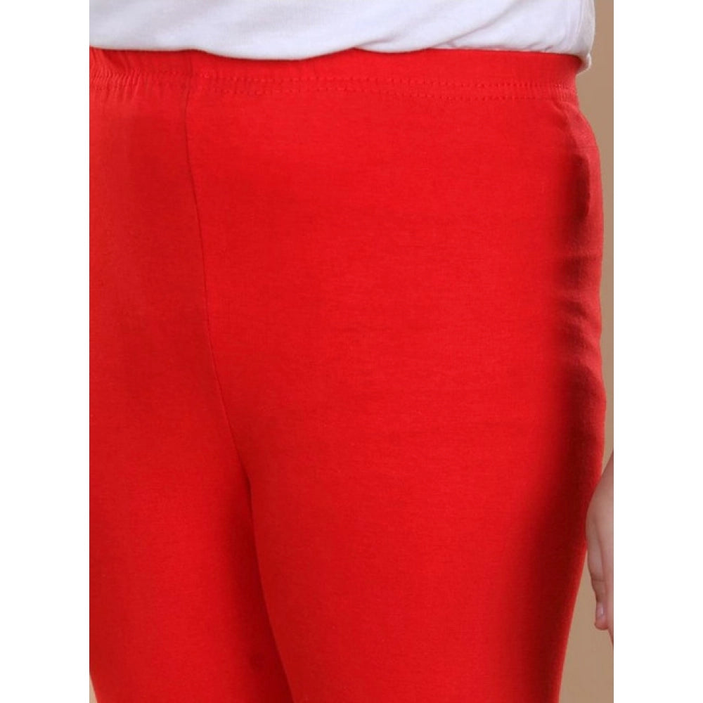 Red cotton lycra elasticated leggings for girls
