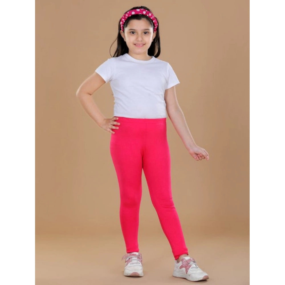 Dark pink cotton lycra elasticated leggings for girls - solid pattern, comfortable activewear