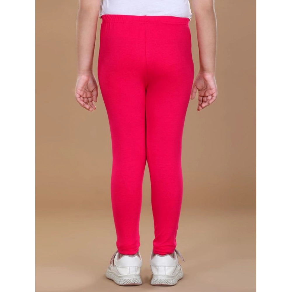 Dark pink cotton-lycra elasticated leggings for girls, solid design