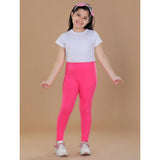 Pink cotton lycra elasticated leggings for girls, solid pattern, perfect for activewear