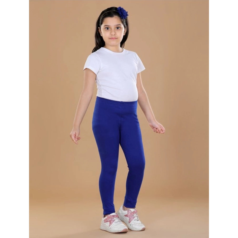 Blue cotton-lycra elasticated leggings for girls, ideal for activewear and comfort