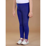 Blue cotton lycra elasticated leggings for girls, solid pattern