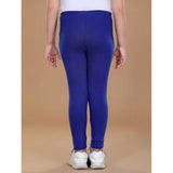 Blue cotton-lycra elasticated leggings for girls, solid pattern, suitable for activewear