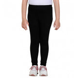 Black cotton lycra girl's elastic leggings, solid design for activewear