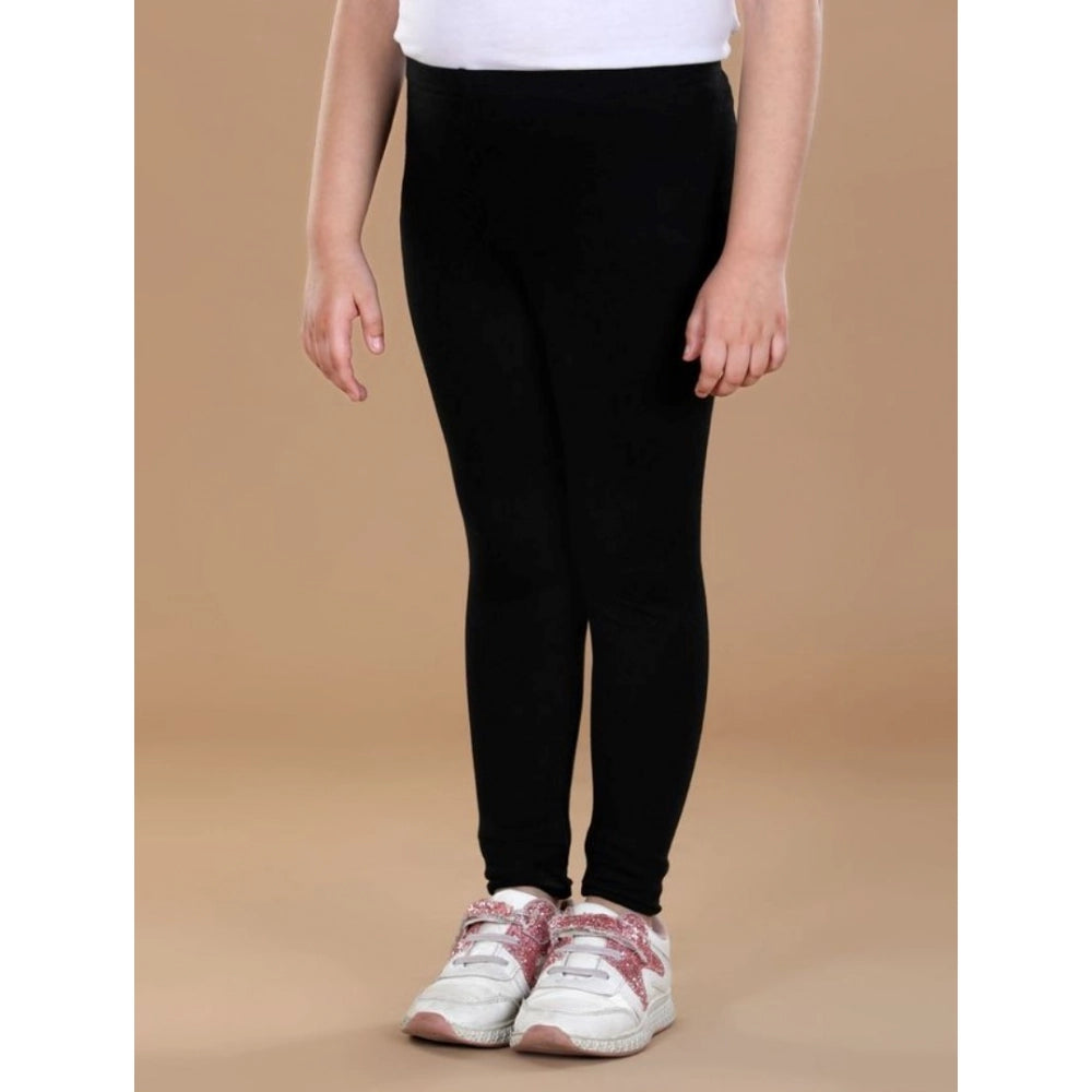 Black cotton-lycra elasticated leggings for girls, ideal for activewear