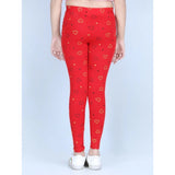 Red cotton-lycra printed elasticated leggings for girls, perfect for activewear