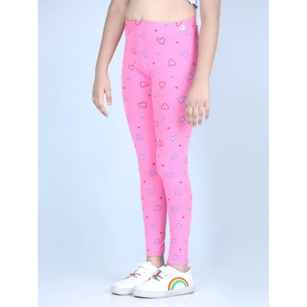 Light pink cotton lycra printed elasticated leggings for girls - comfortable activewear with stylish design