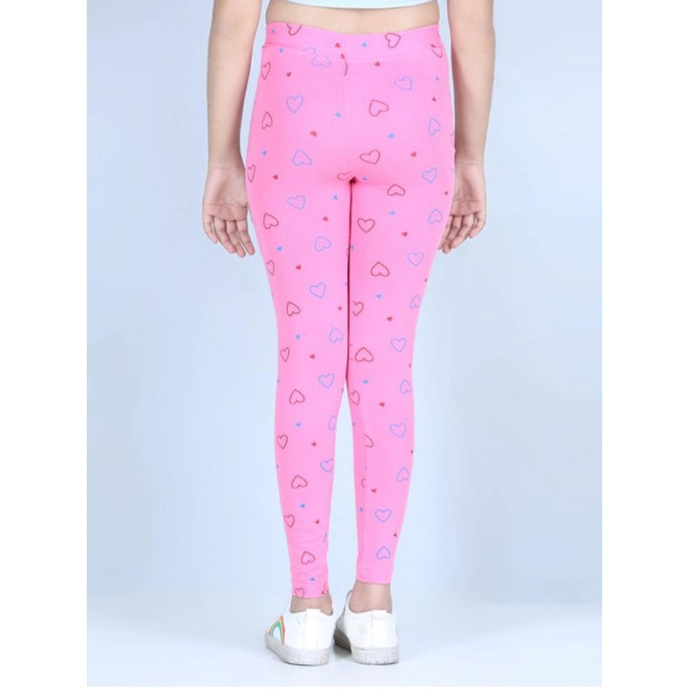 Light pink cotton lycra printed elasticated leggings for girls, casual activewear with vibrant print design