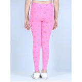 Light pink cotton lycra printed elasticated leggings for girls, casual activewear with vibrant print design