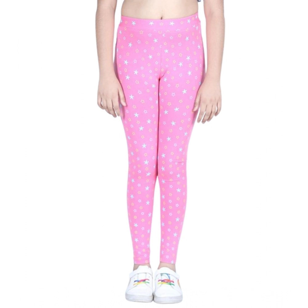 Pink cotton lycra printed elasticated leggings for girls, perfect activewear