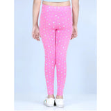 Pink cotton-lycra printed elasticated leggings for girls, ideal for active play