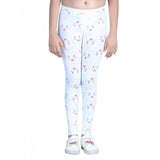 White cotton lycra printed elasticated leggings for girls - comfortable activewear fashion