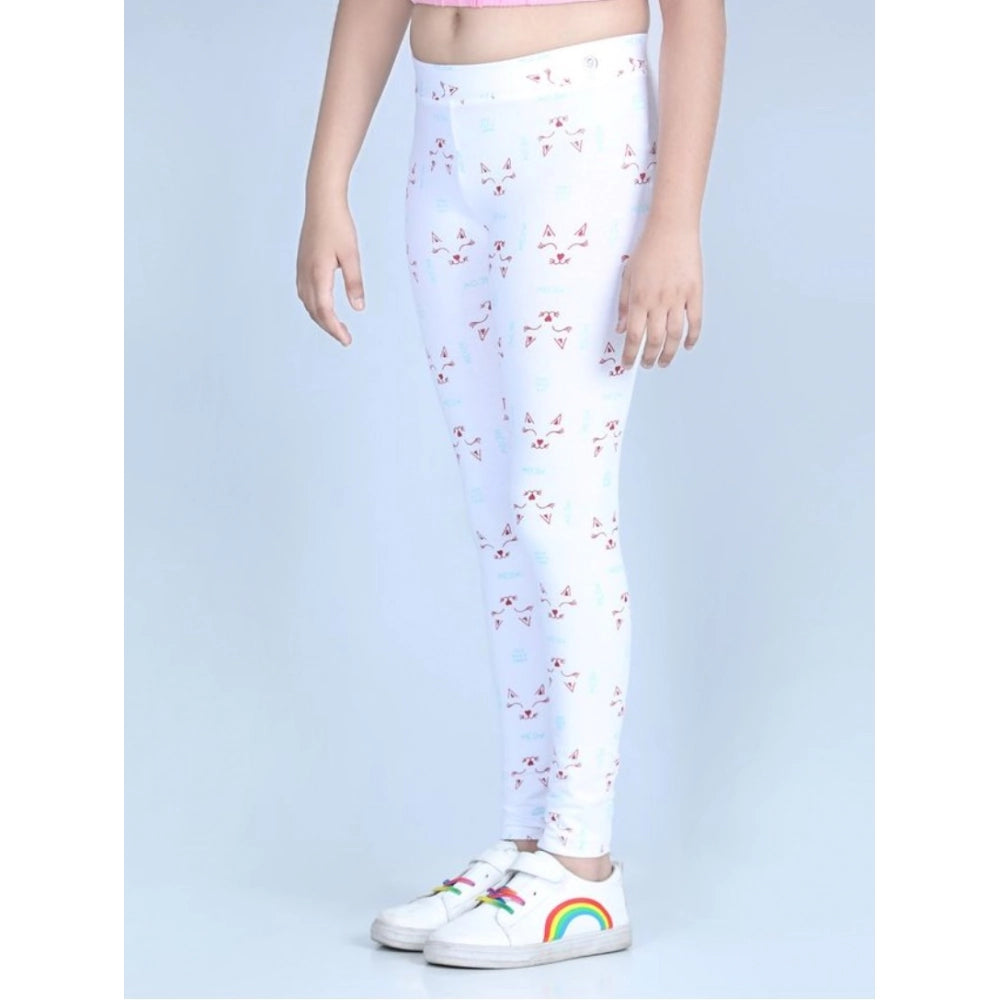 White cotton-lycra printed elasticated leggings for girls - perfect activewear, vibrant pattern design