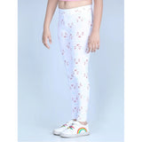 White cotton-lycra printed elasticated leggings for girls - perfect activewear, vibrant pattern design