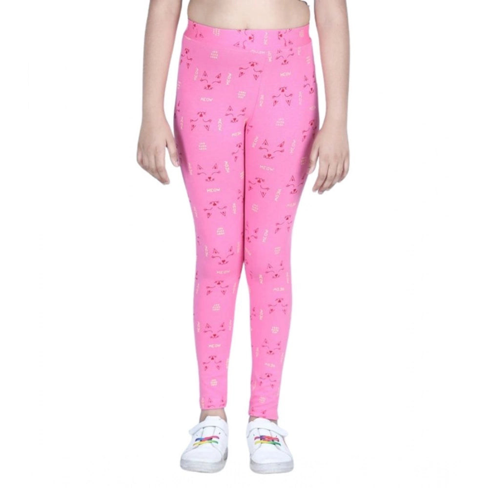 Pink cotton-lycra printed elasticated leggings for girls, ideal for active play