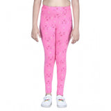 Pink cotton-lycra printed elasticated leggings for girls, ideal for active play