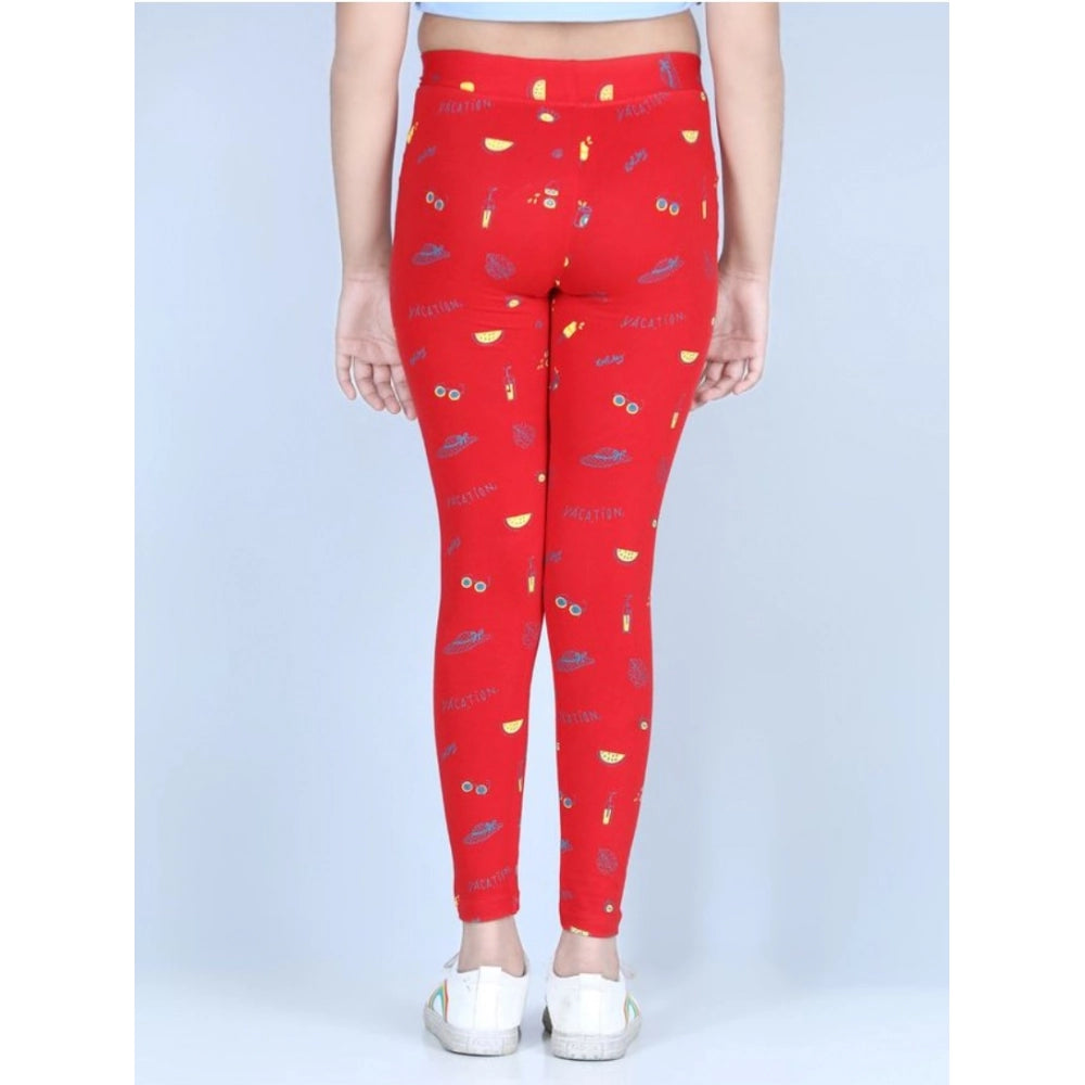Red cotton-lycra printed elasticated leggings for girls - perfect for active playtime