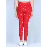 Red cotton-lycra printed elasticated leggings for girls - perfect for active playtime